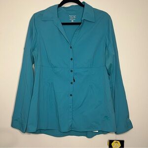 Mountain Hardwear‎ Coralake Long Sleeve Shirt size 12 Teal UPF 25+ Hiking Travel